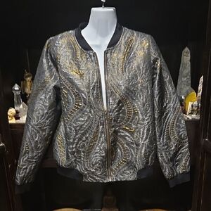Chic Women's Black and Gold Bomber Jacket